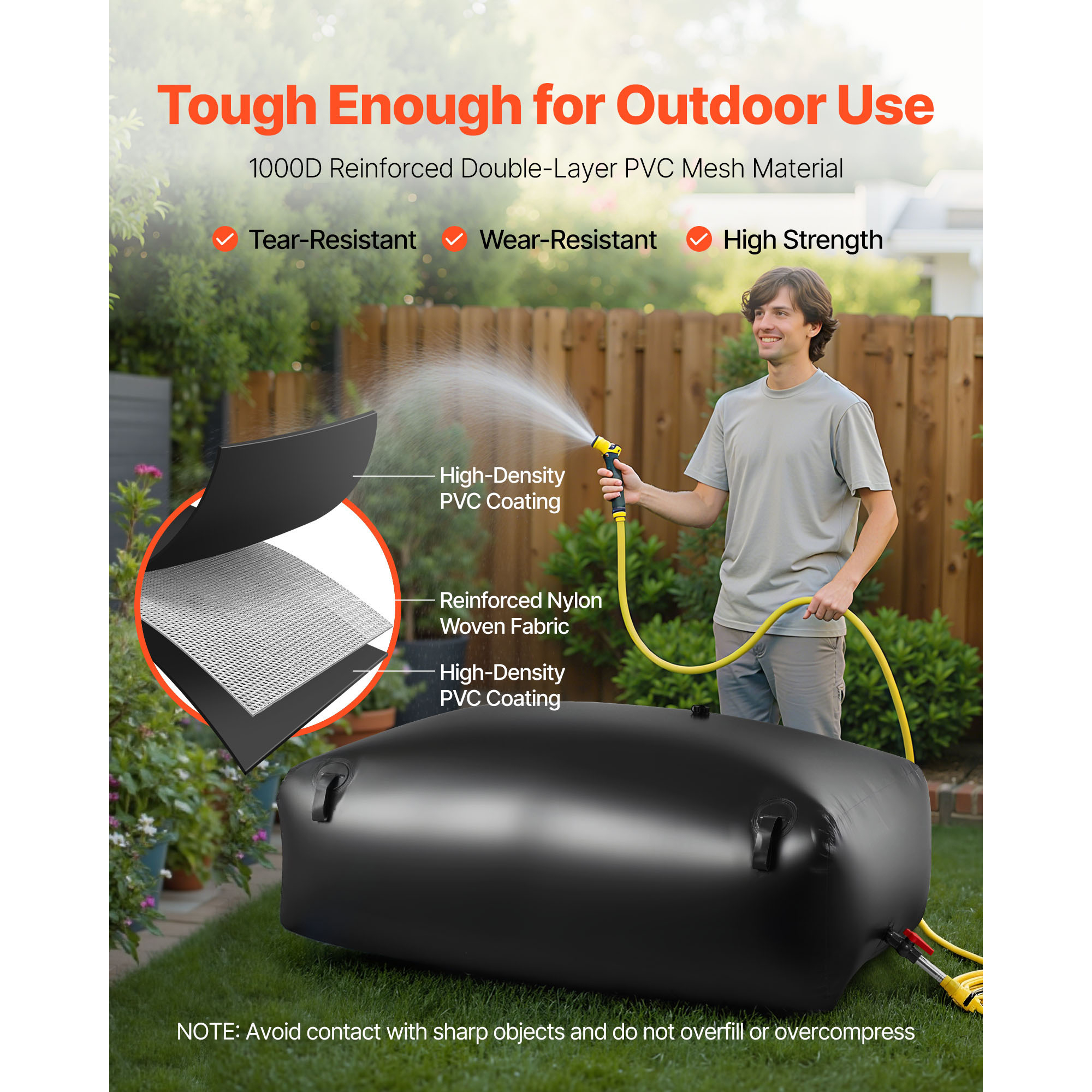 KFFKFF 142.7 Gallon Portable Water Storage Bladder, Collapsible and Durable PVC Water Container, Leak-Resistant Emergency Water Tank for Outdoor, RV, and Truck Applications