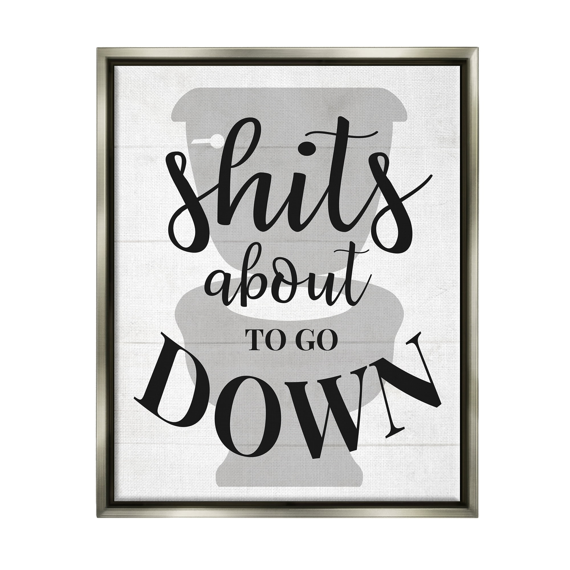 Stupell Industries About To Go Down Funny Bathroom Family Home Word Design Luster Gray Framed Floating Canvas Wall Art, 16x20, by Daphne Polselli