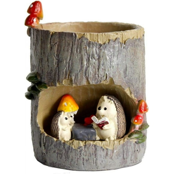 Flower Pot Succulent Planters Tree Hole Pots Resin Flower Plant Pot Office Home Garden Decoration (Hedgehog)