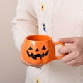 thumbnail image 5 of Halloween Pumpkin Mug 12oz - Cute Ceramic Coffee Cup with Smiling Lantern Face - Fun Trick or Treat Themed Drinkware for Hot Chocolate, Tea & Coffee - Gift for Adults & Kids, 5 of 8