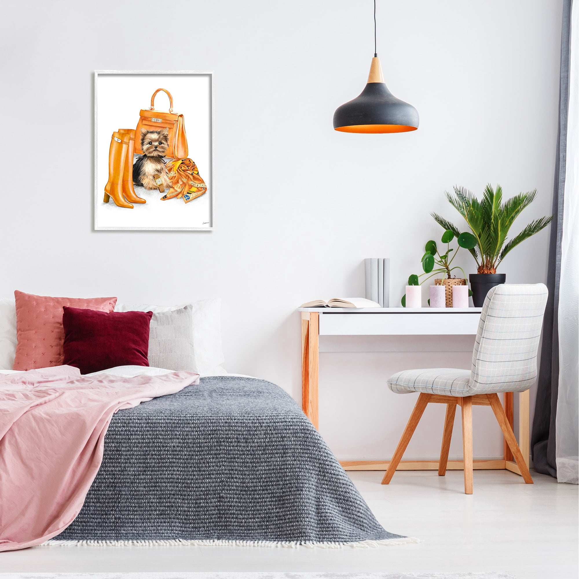 Stupell Industries Orange Yorkie Puppy Dog Fashion Purse Accessories Framed Wall Art, 24 x 30, Design by Ziwei Li