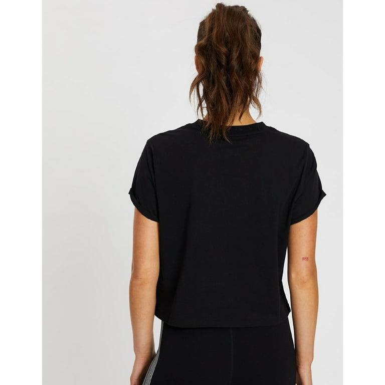 DKNY Women's Sport Boxy Tee Oversized Label Cropped Cotton T-Shirt, Black, S