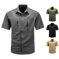 thumbnail image 5 of WREESH Men's Workwear Solid Color Cargo Zipper Pockets Short Sleeve Turndown Collar Button Down Shirt Khaki, 5 of 5