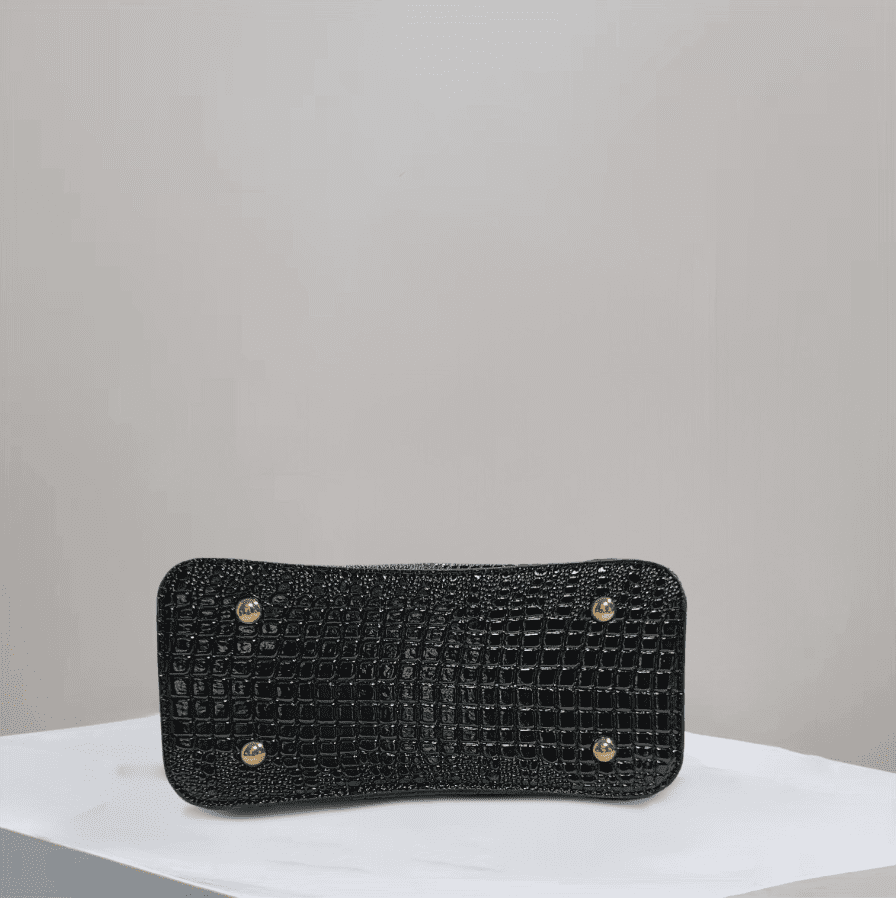 PORT&LOTUS Luxury Patent Leather Crocodile Print Satchel for Women - Stylish Top Handle Bag with Detachable Crossbody Strap