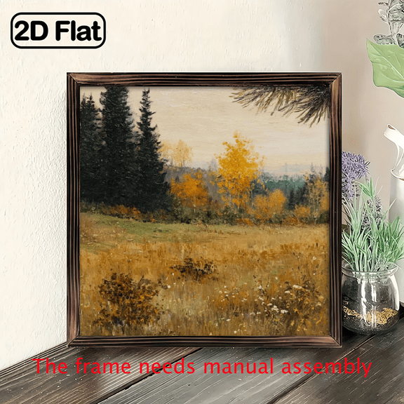 2D Flat, 1pc Rustic Wildflower Landscape Wooden Frame Sign - 8x8 Inch, Vibrant Home Wall Decor with Serene Autumn Scene, Perfect for Living Room, Bathroom, or Garage - Ideal Gift for Flower Lovers