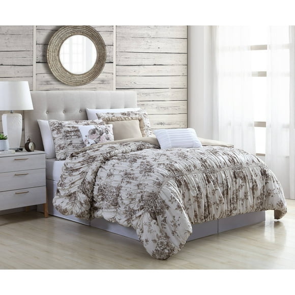 Modern Threads Brielle Floral 6-Piece Printed Textured Comforter Set, Queen, Rust/Ivory/Brown