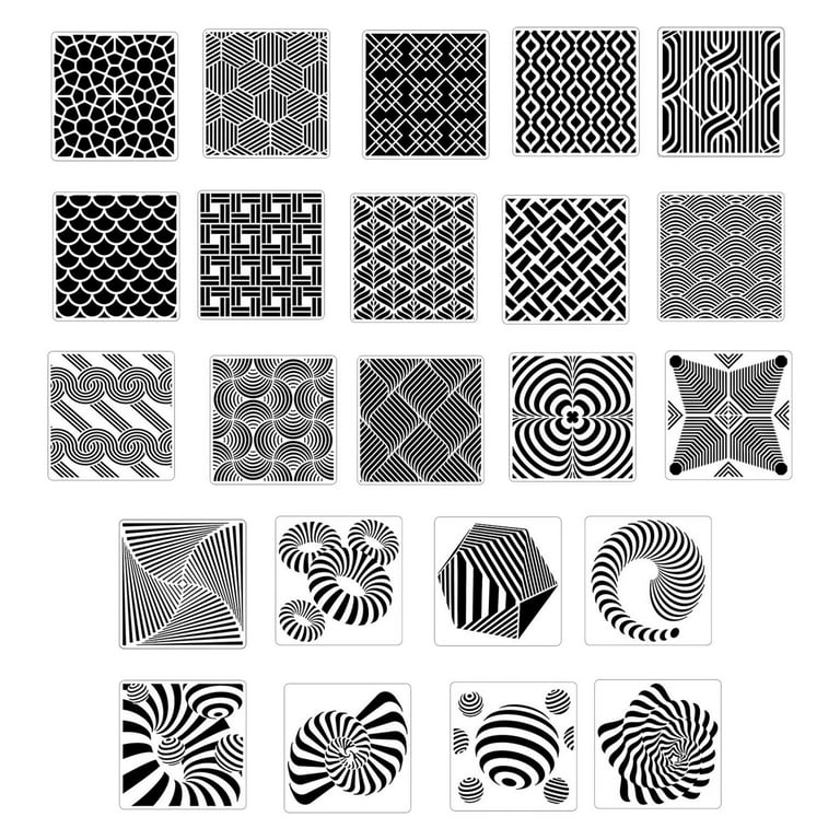 24x Geometric Stencils Painting Templates Reusable 5.9 x 5.9inch for  Furniture Wall Decor Tracing Supplies
