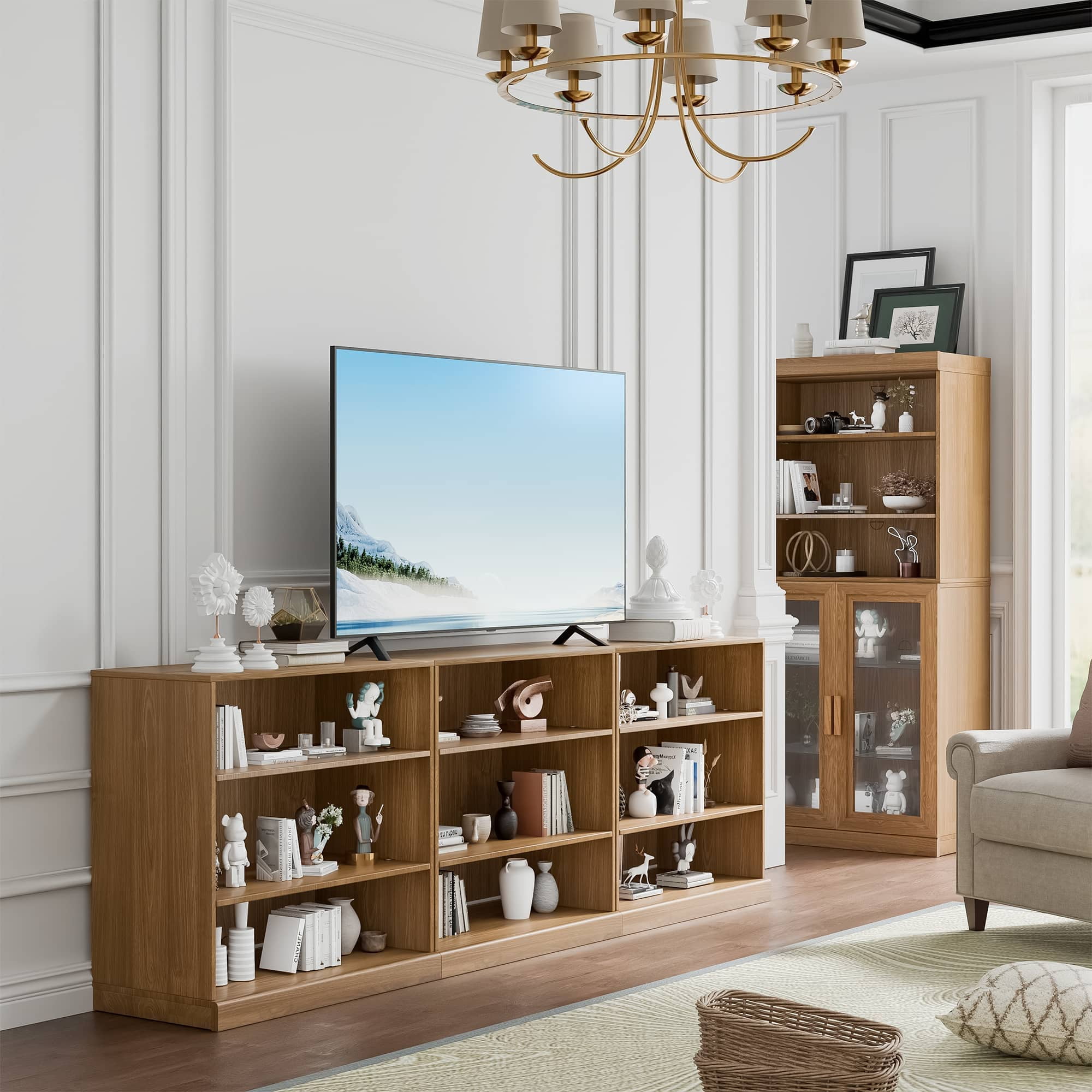 MAYEERTY 49"x31"x16" Doorless Storage Wood Cabinet for Living Room, Natural Wood