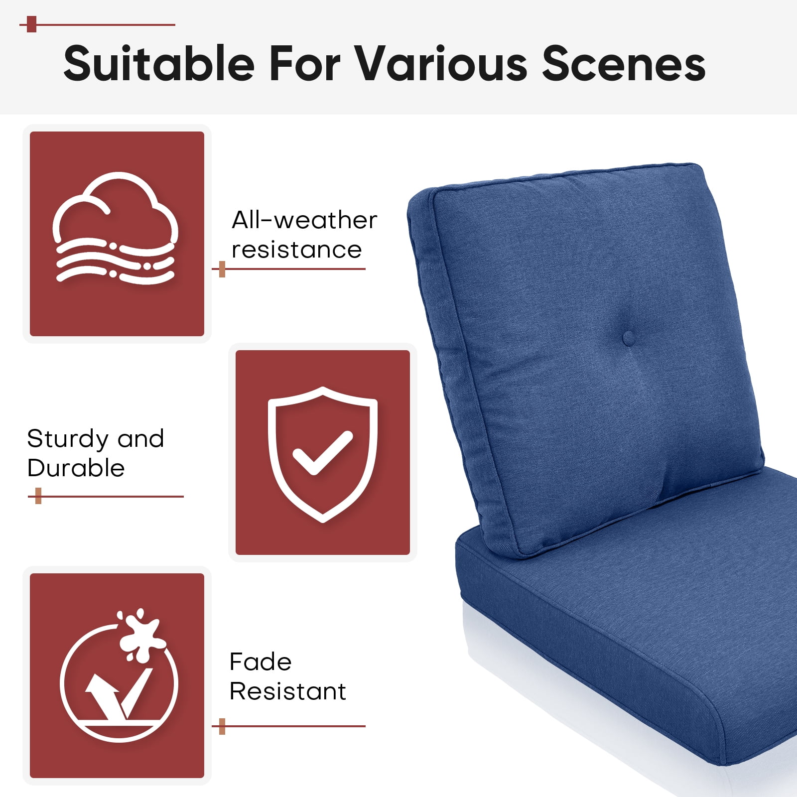 POCASSY Patio Furniture Cushions Set of 4, 22.5"*22.5" Outdoor Cushion for Patio Furniture, Water Resistant, Fade Resistant, Deep Seat and High Back Cushion for Chair, Sofa, and Couch, Blue