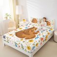 thumbnail image 3 of Castle Fairy Watercolor Floral Bear Bed Sheets 4-Piece,Cute Flower Daisy Animal Full Size Sheets,Peach Brown Cream,1 Fitted Sheet, 1 Flat Sheet and 2 Pillowcases, 3 of 6