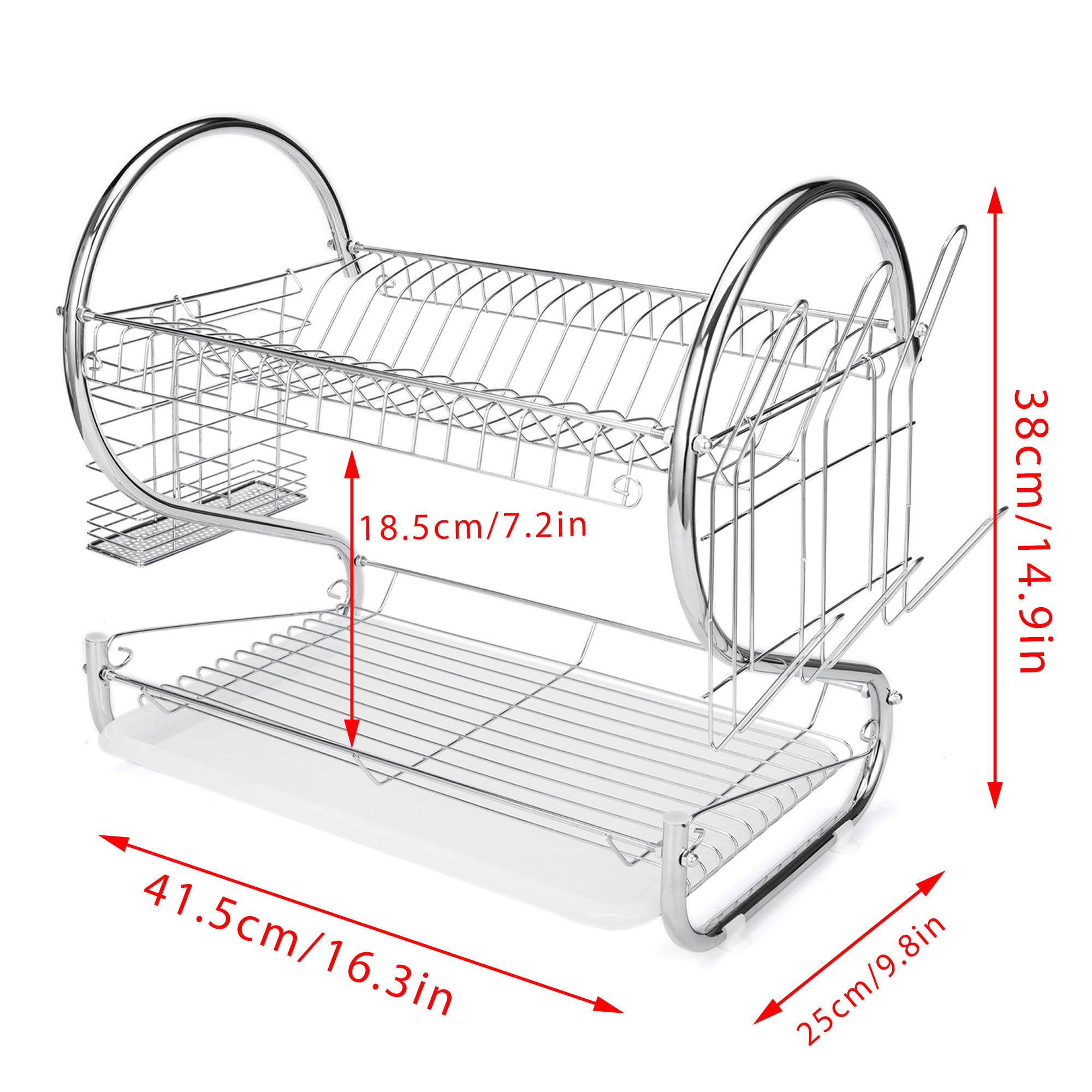 Aoibox 2-Tier Collapsible Vertical Fingerprint-Proof Stainless Steel Drying  Dish Rack with Removable Drip Tray HDSA17KI008 - The Home Depot