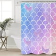 thumbnail image 5 of Mermaid Tail Shower Curtain, 48" x 72", Rainbow Gradient Overlay Waterproof Bathroom Curtain Washable Shower Curtain Set with 12 Hooks, 5 of 6