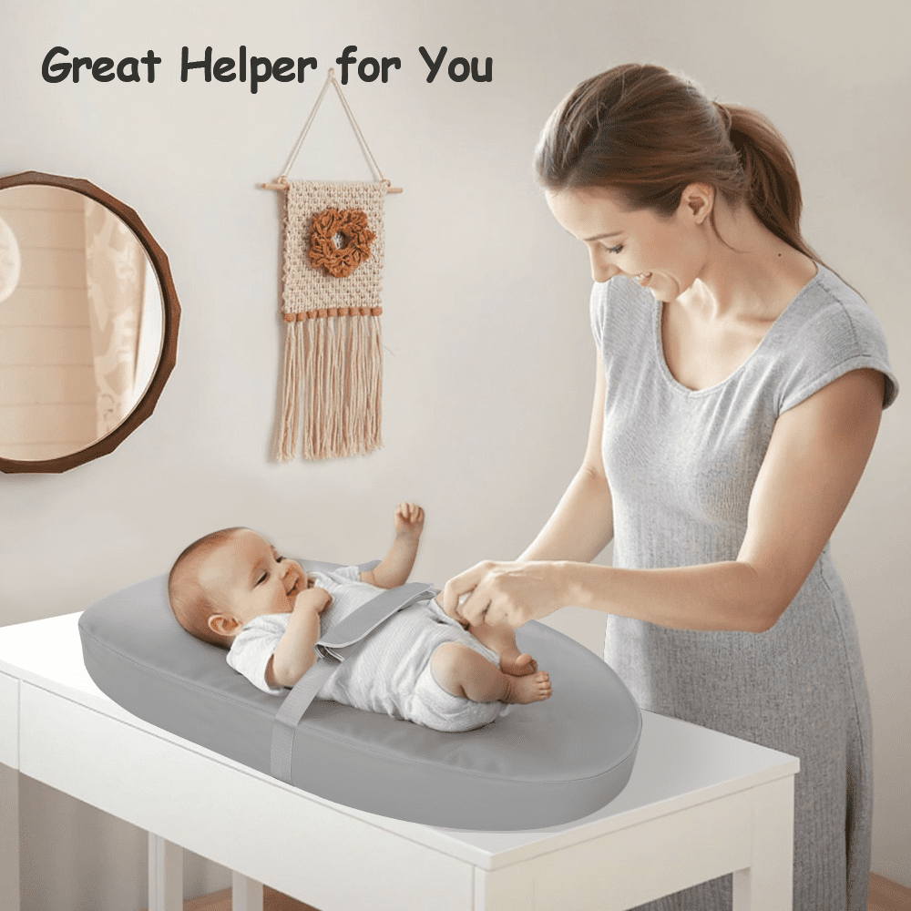 Baby Changing Pad, Caveen Baby Changing Station for Diaper Change and Dresser, with Waterproof Wipe-Clean PU Cover and Non-Slip Bottom, Portable, Grey
