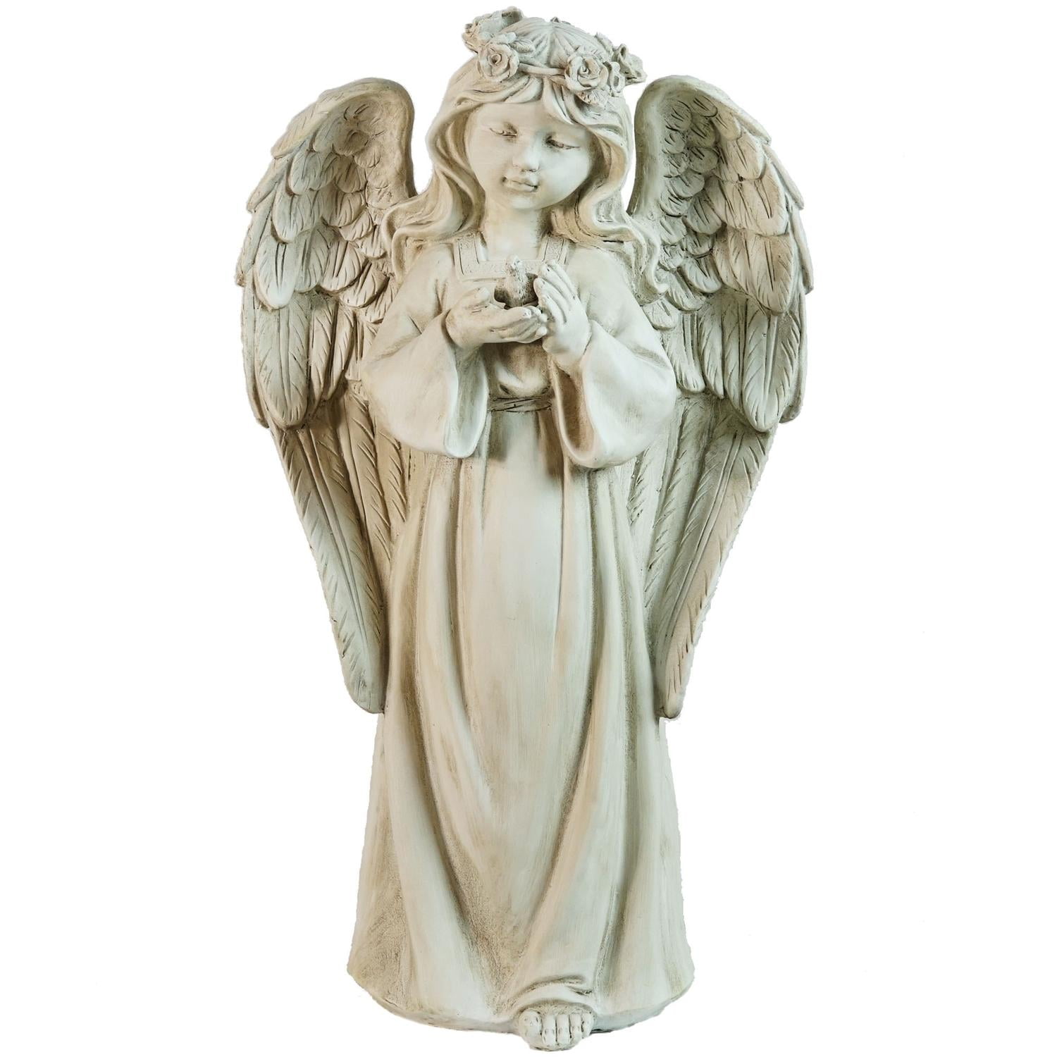 20.5" Standing Girl Angel Holding a Bird Outdoor Garden Statue by Northlight