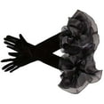 thumbnail image 3 of QIUOMBBP Wedding Gloves for Women Soft Velvet Formal Long Mittens with Sheer Tulle Ruffle Pleated Cuff Black, 3 of 6