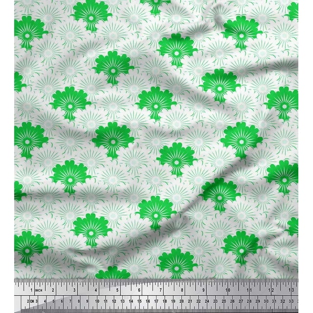 Soimoi Green Poly Georgette Fabric Artistic Floral & Scale Geometric Print Sewing Fabric Yard 42 Inch Wide