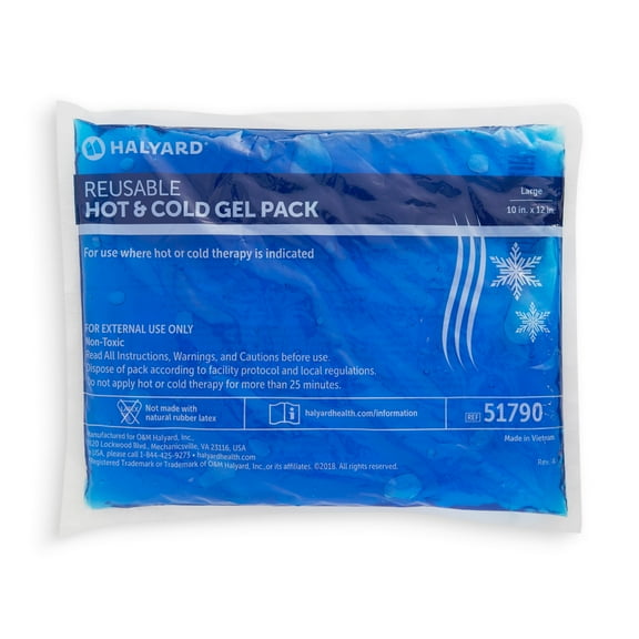 HALYARD Reusable Hot and Cold Gel Compression Packs for Injuries Pain Relief Swelling 10 x 12 Inches, Case of 12 - 51790