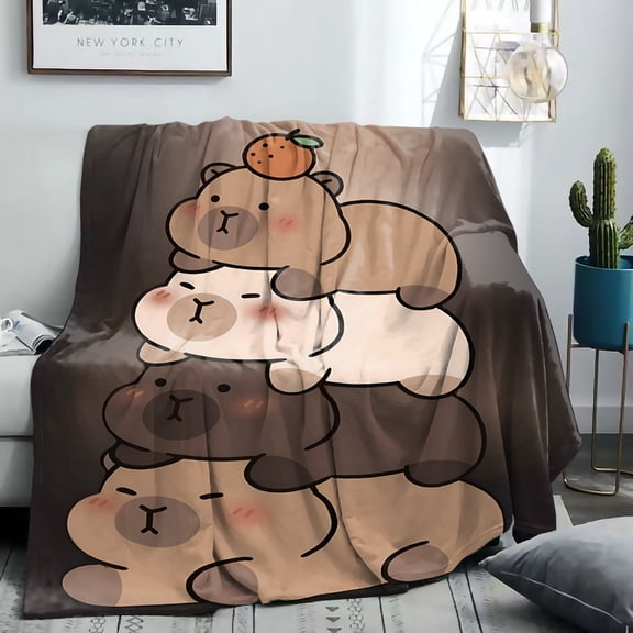 Soft & Warm Capybara 1pc Soft & Warm Capybara Print Plush Fleece Blanket Lightweight All Season Cozy Decor Cute Design for Sofa Bed Office Camping & Travel