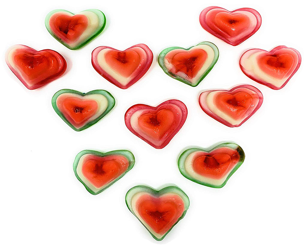 SweetGourmet Triple Heart Gummi Pink, Green, White Valentine's Day
