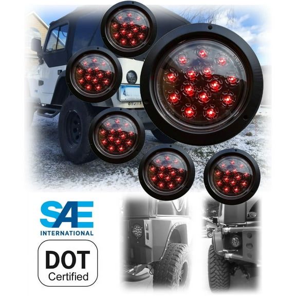 6 Pieces High Quality Red Round 5-3/8" Flush Mount Brake Stop Turn Tail Signal BRIGHT LED Light For TRUCK TRAILER JEEP TRACTOR -D