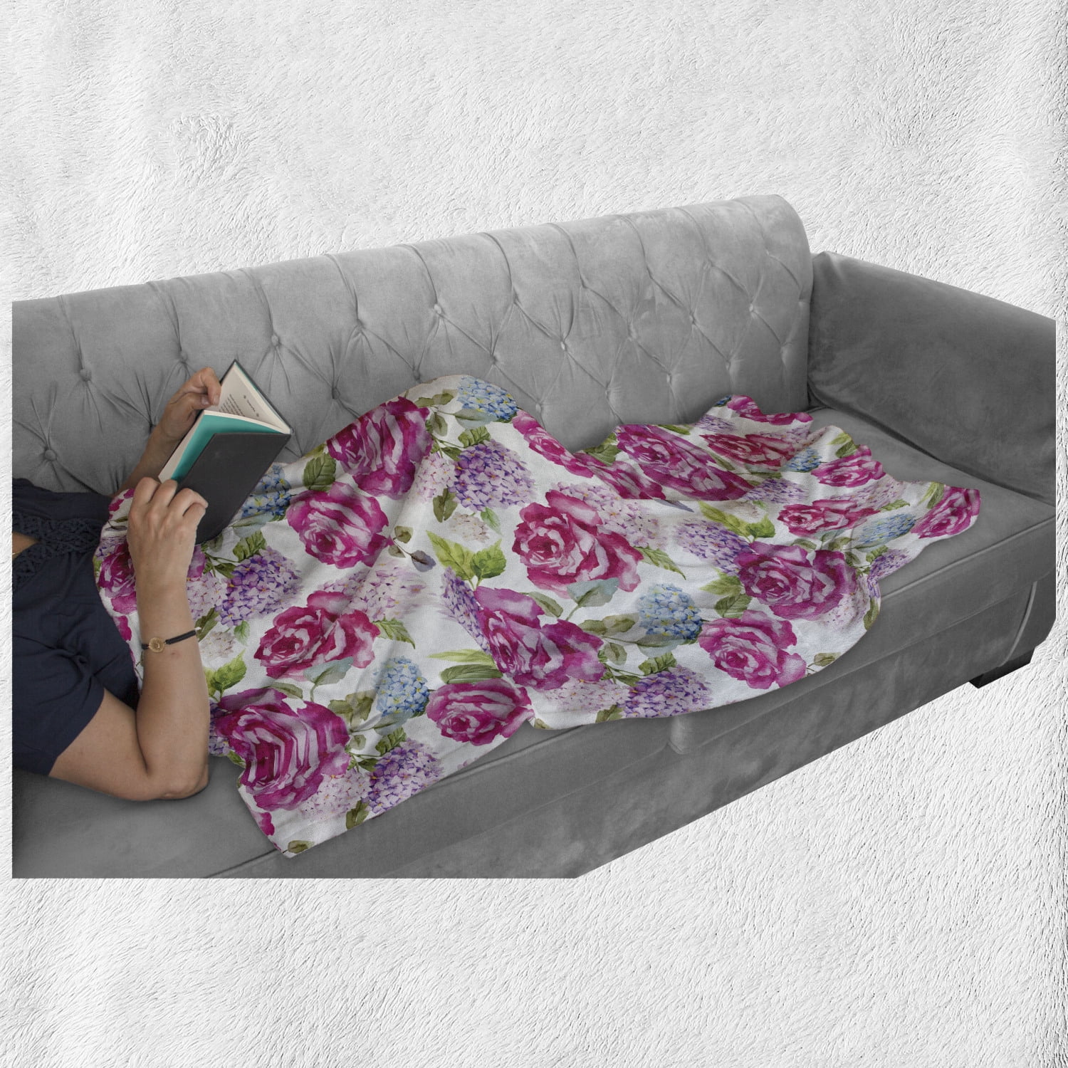 Shabby Flora Soft Flannel Fleece Throw Blanket, Watercolor 