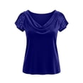 thumbnail image 3 of Camisas de Color Sólido para las Mujeres Plisado Estirable Puños Cuello en V Suéter de Manga Larga Blusa, Camisas de Manga Larga de las Mujeres, 3 of 5