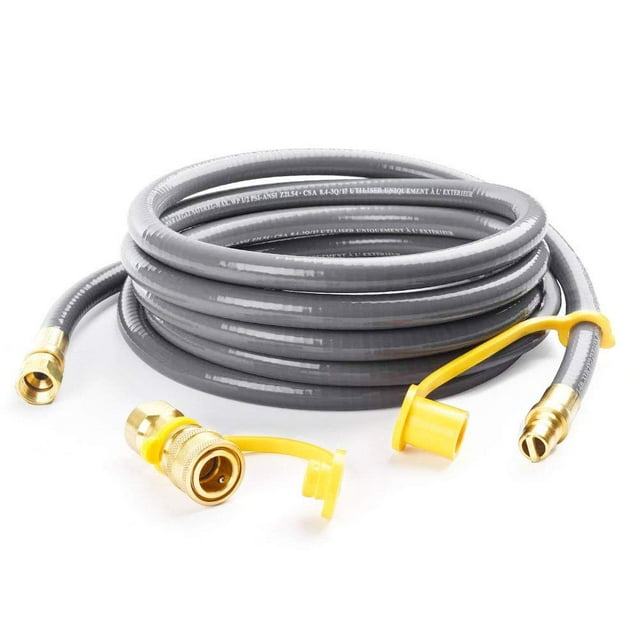 Gas Grill Hose – 36FT Natural Gas – 3/8" Male Quick Connect – Rubber Line – BBQ, Fire Pits, Patio Heaters & Pizza Ovens – Outdoor Replacement – Gray