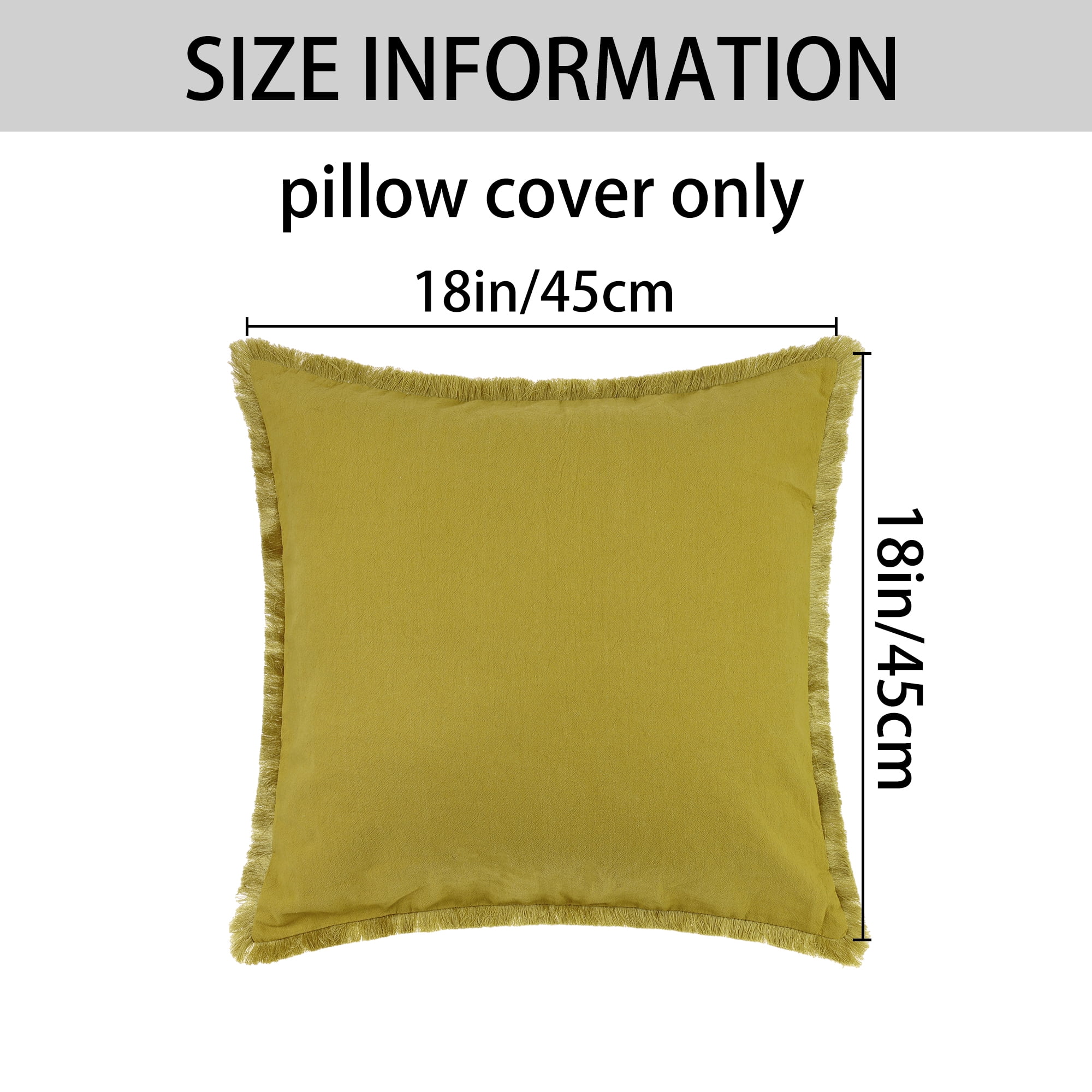 Unique Bargains 4 Pcs Cotton Throw Pillow Cover with Tassel Trim for Home Decor Yellow 18" x 18"