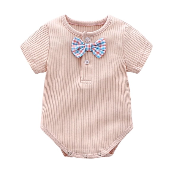 Mlzmgr Infant Boys and Girls Clothes Short Sleeve Button Bowkont Crew Neck Ribbed Summer Casual Rompers Trendy Cute Outfits(18-24Months)