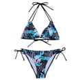 thumbnail image 3 of 2 Piece Swimsuit for Women Vintage V Neck Tie Back Bikini Top Bathing Suits Modest Swimwear with Bottom, 3 of 6