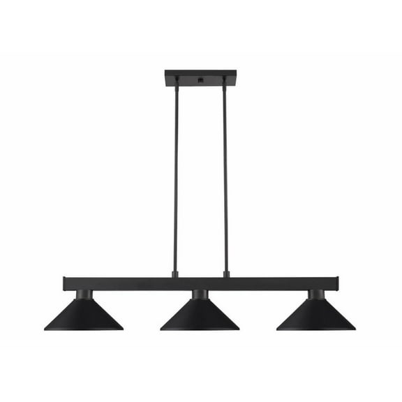 3 Light Billiard in Transitional Style-8 inches Tall and 14 inches Wide-Matte Black Finish-Matte Black Glass Color Bailey Street Home 372-Bel-4314758