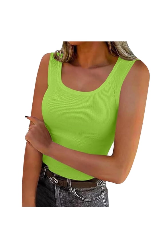 Plus Size Tank Tops for Women Sleeveless Round Neck U-neck Slim Fit Ribbed Summer Vest Green XXL