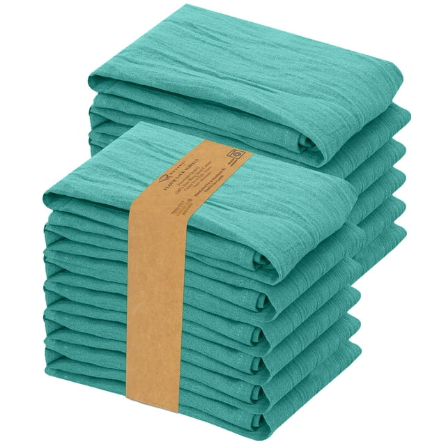 Ruvanti 12 Pack Flour Sack Towels 28X28 Inch, 100% Ring Spun Cotton Tea Towels, Machine Washable. Highly Absorbent, Perfect For Dish Drying, Cleaning -Turquoise
