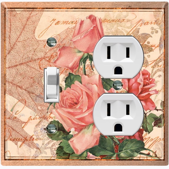 Metal Light Switch Plate Outlet Cover Tan Floral Leaf Letter Damask FLW055