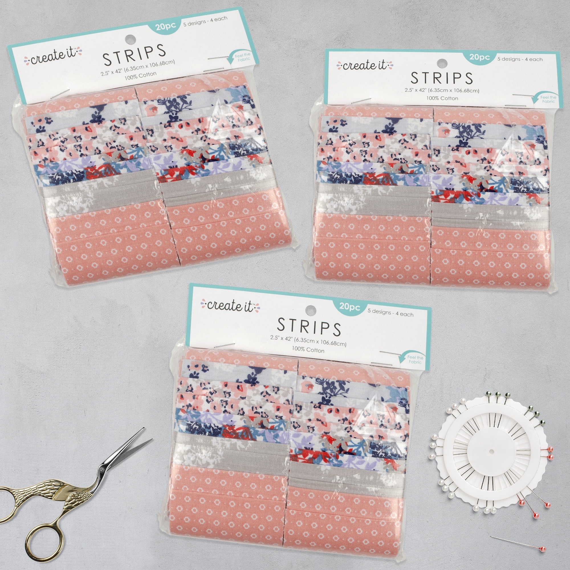 Create It 2.5"x42" Cotton Ditsy Floral Precut Strips, Multicolor, 60 Piece