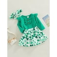 thumbnail image 5 of Arvbitana Infant Toddler Baby Girl St Patricks Day Outfits Long Sleeve Romper Green Bodysuit Clover Skirt Headband 3Pcs Outfits, 5 of 8