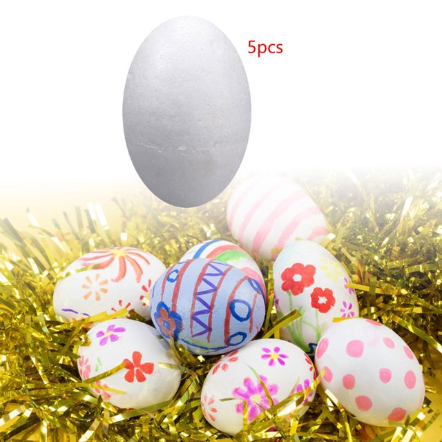 Huevos de espuma de poliestireno, huevos de imitación blancos sin pintar, huevos de Pascua para fiestas, decoración del hogar para jardín de infantes 5 piezas 25 cm