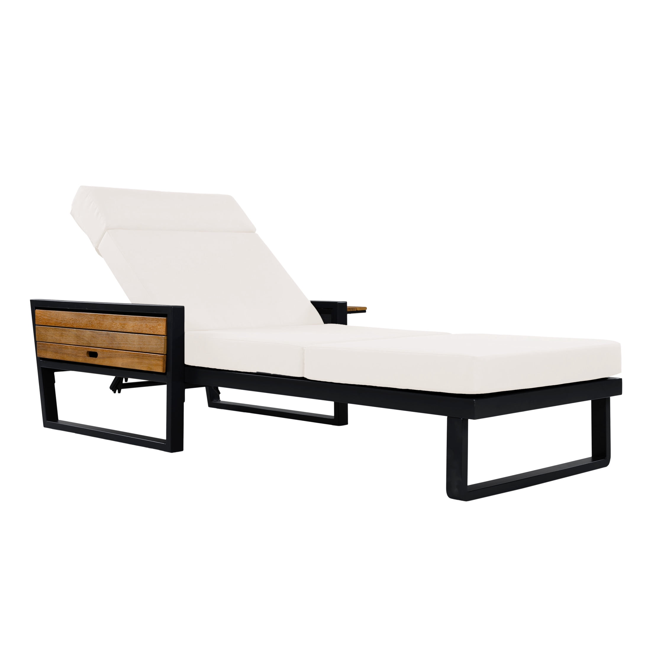 Christopher Knight Home Outdoor Chaise Lounge with 4-Fold Cushion, Adjustable Backrest, Black + Cream