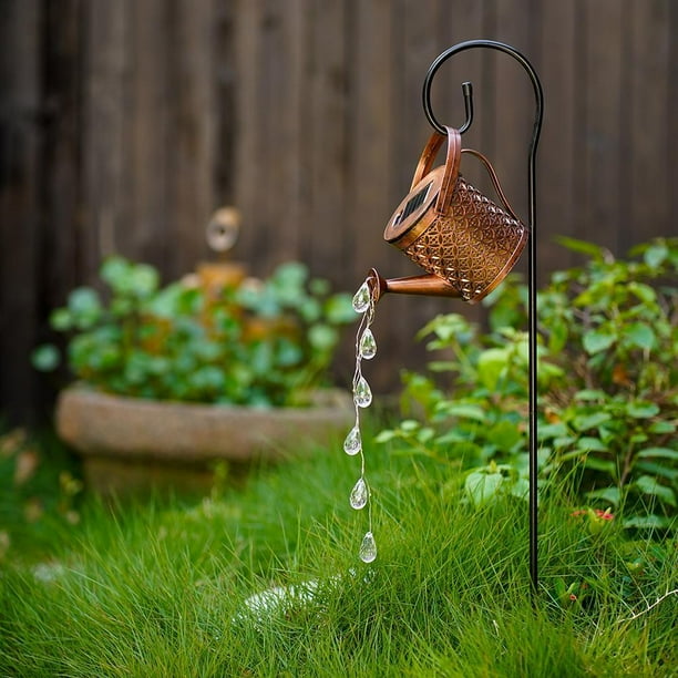 Luces Solares Al Aire Libre Lámpara de ducha con forma de gota de agua hueca de arte de hervidor de agua con luz LED solar para regadera