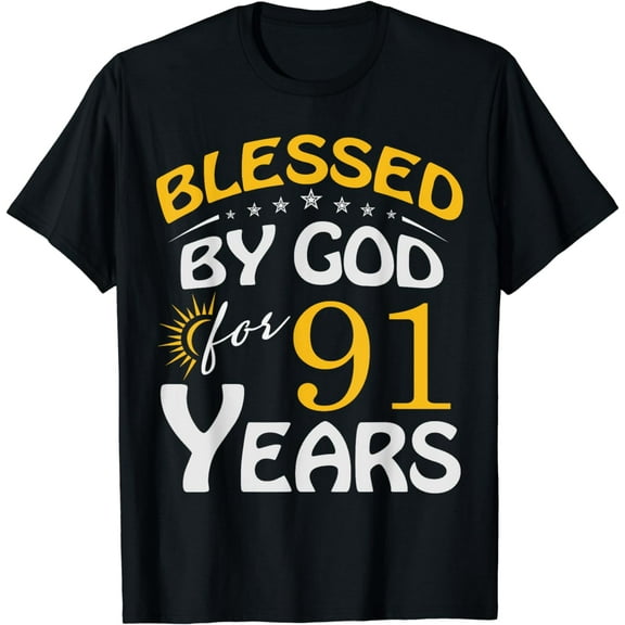 Vintage Blessed by God For 91 Years Old Happy 91st Birthday T-Shirt