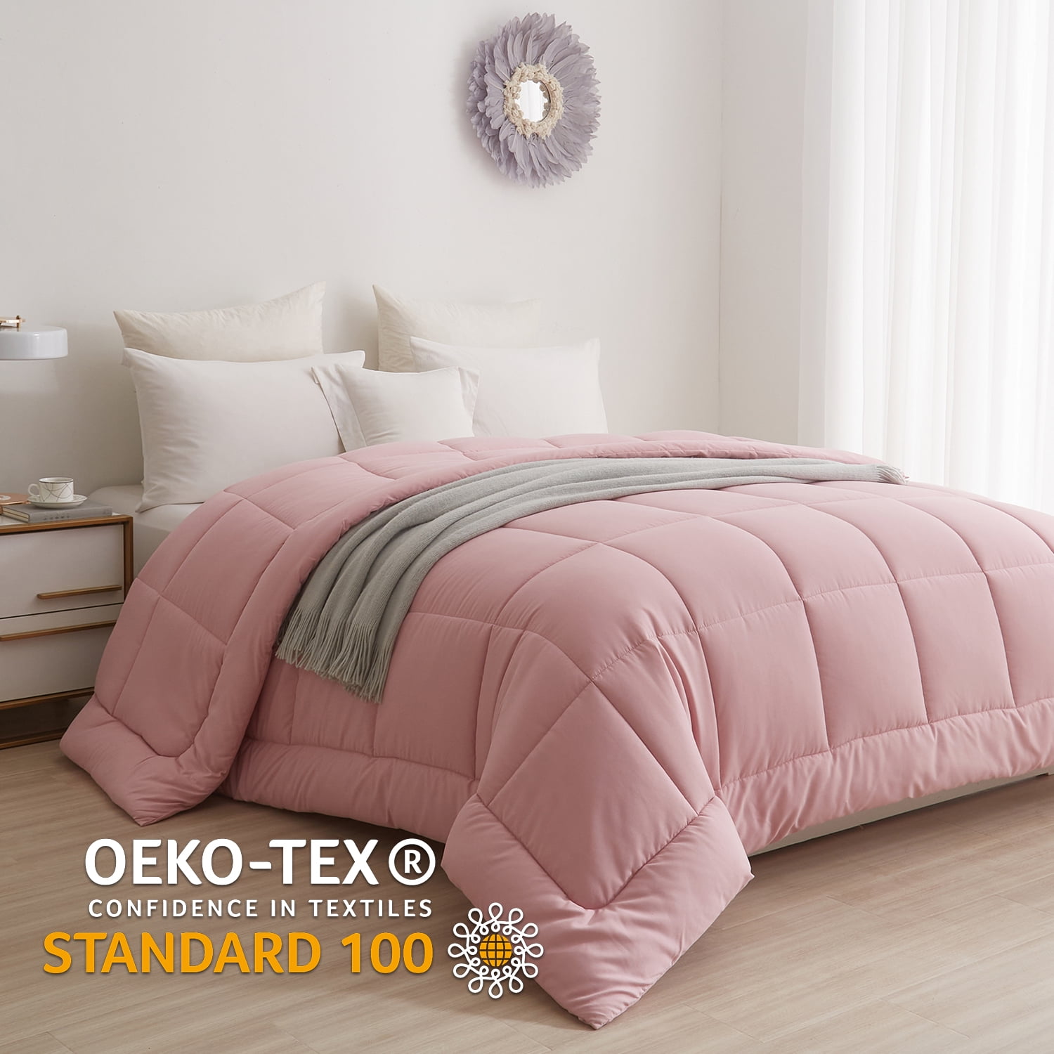 BedTreat Down Alternative Comforter with Corner Tabs - All Season Quilted Queen Size 240 GSM Pink Comforter, Machine Washable Microfiber Bedding
