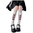 thumbnail image 1 of HBFAGFB Bas pour Femmes Mode Chaussettes Mi-Mollet Résille Fines Bas à Nœud Creux Rouge Taille Unique, 1 of 3
