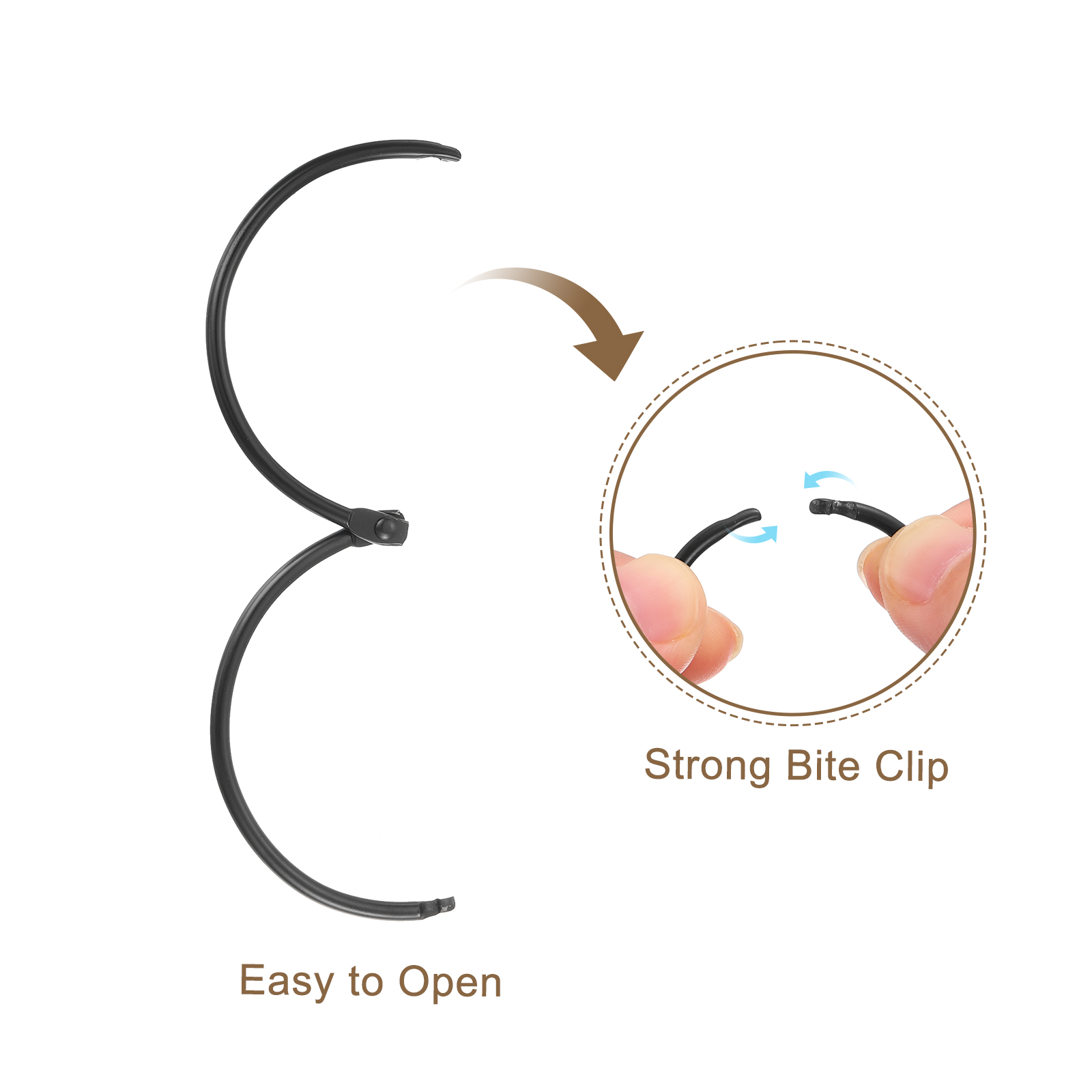 Shower Curtain Rings,15pcs - Carbon Steel Round Snap Shower Curtain Hooks, 3 Inch Loose Leaf Binder Rings (Black)