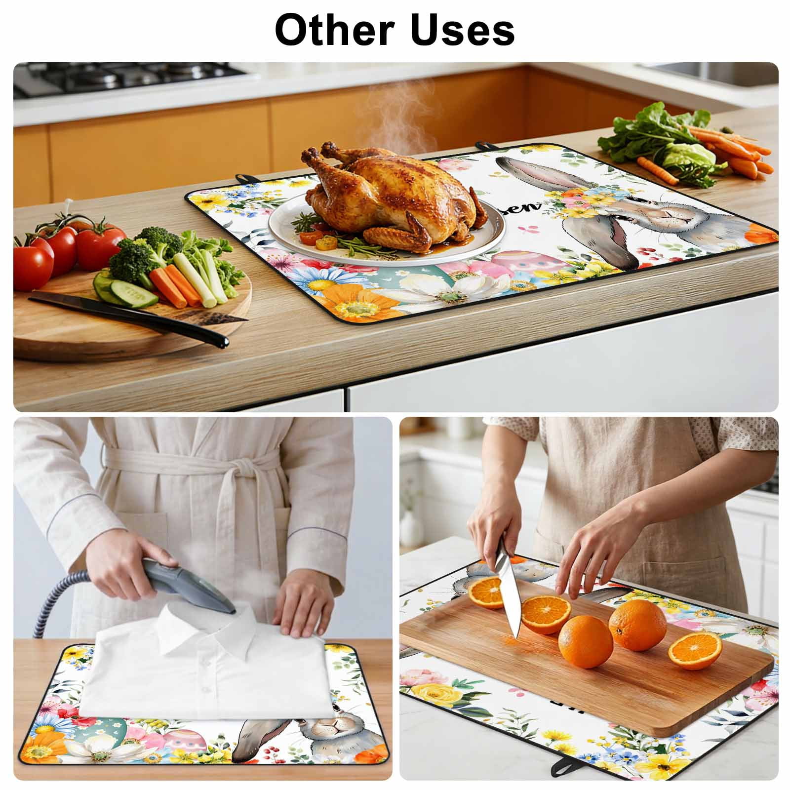 Easter Stove Top Cover for Electric Stove, Heat-proof & Non Slip Glass Top Stove Cover Protector, Easter Bunny Spring Watercolor He Is Risen Flowers Kitchen Flat Cooktop Rubber Mat 24x21 Inches