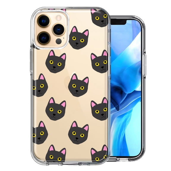 MUNDAZE For Apple iPhone 12 Pro Black Cat Polkadots Design Double Layer Phone Case Cover