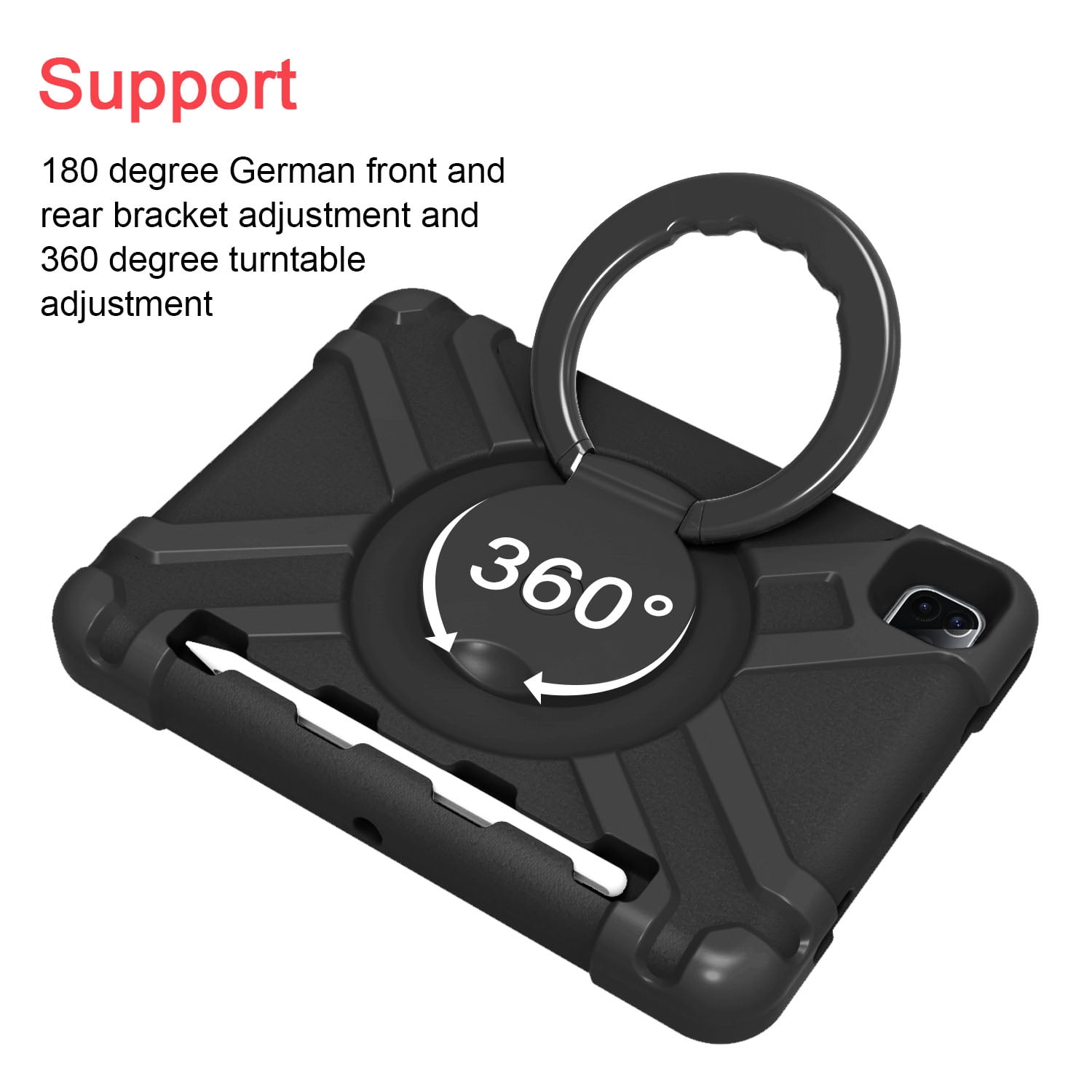 iPad Pro 11 2020 Case with Pencil Holder, Allytech Kids Friendly Case 360 Rotating Kickstand Heavy Duty Protective Shockproof Case Cover for Apple iPad Pro 11 2nd Generation 2020, Black