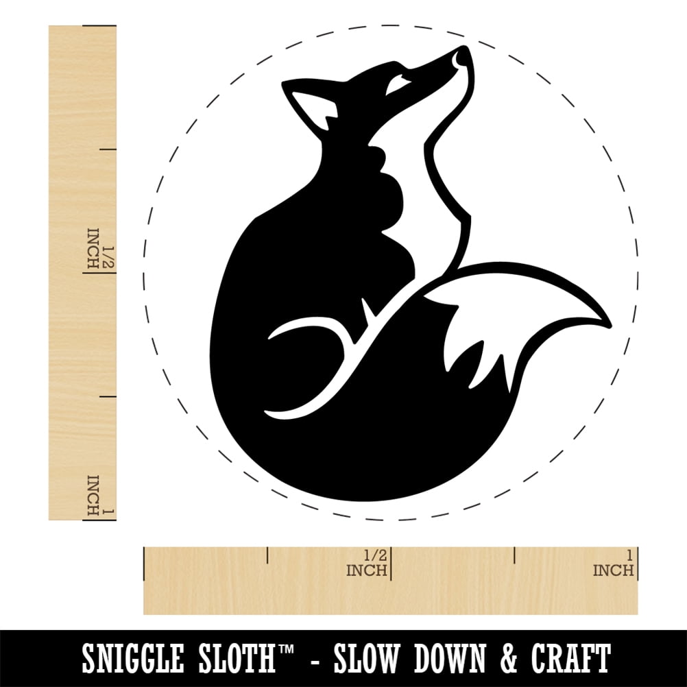 Sitting Fox Looking Up Self-Inking Rubber Stamp Ink Stamper - Black Ink - Medium 1 Inch