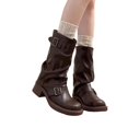 thumbnail image 4 of Slouch Mid Calf Boots for Women Square Toe Motorcycle Boots | Soft Faux PU Leather Fall Boots with Buckle Design & Non-Slip Sole, 4 of 6