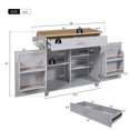thumbnail image 4 of Kitchen Island with Storage, Rolling Kitchen Island Table with Drop Leaf & 2 Large Drawers, Built-in Internal Storage Rack & Towel Rack, Kitchen Cart Cabinet on Wheels for Home, Dining Room, Grey, 4 of 9