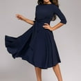 thumbnail image 2 of Fshinging Summer Women Dresses 2025 Round Necked Mid Sleeve Belt Waist Retro Style, 2 of 7